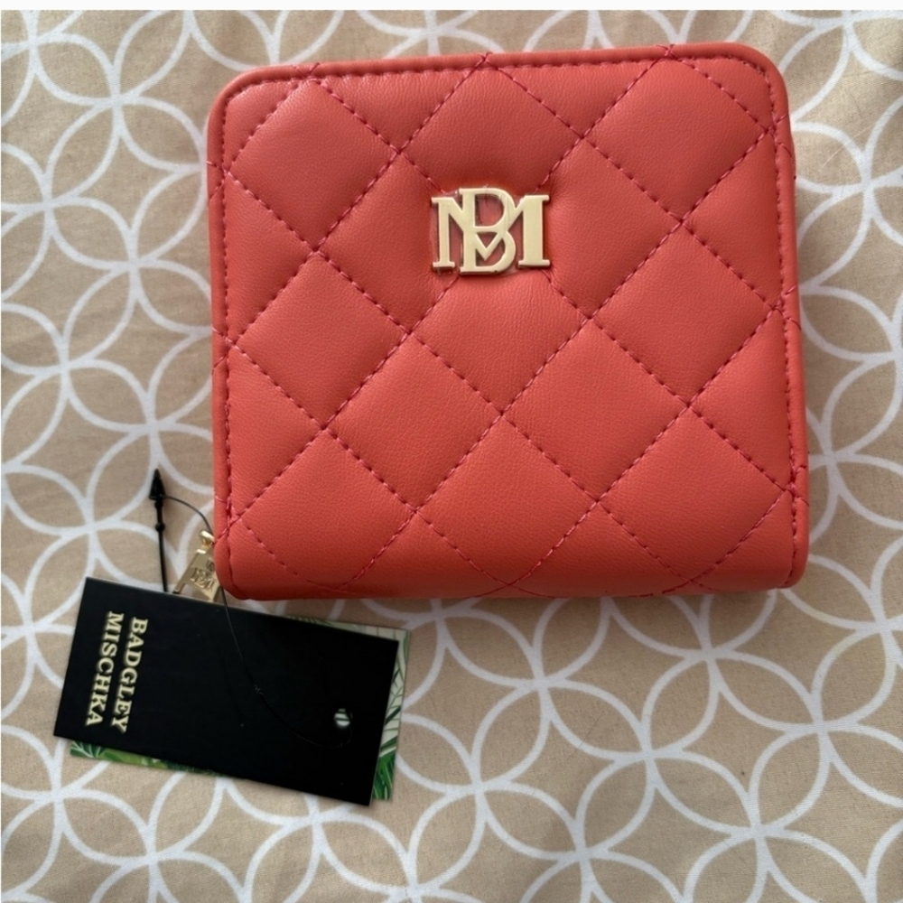 Badgley Mischka Coral Quilted Women's Coin Purse 4.5" x 4" Wallet